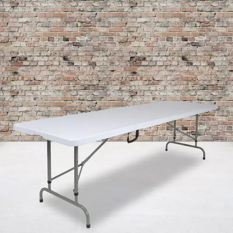 Emma and Oliver 8-Foot Height Adjustable Bi-Fold Granite White Plastic Folding Table with Handle