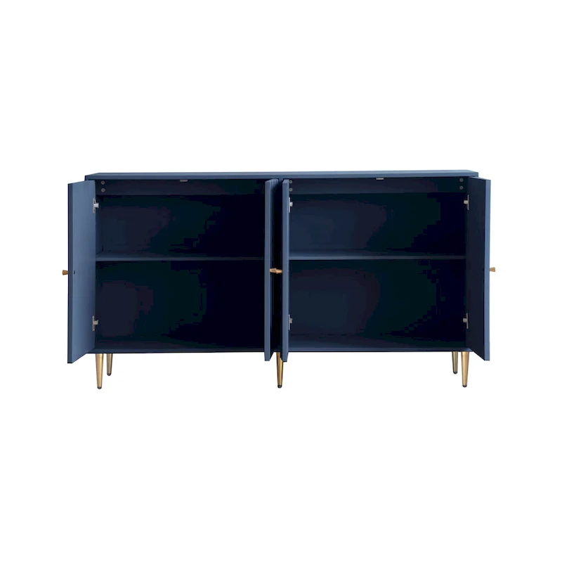 Sideboard Cabinet with 4 Door, Wood Storage Cabinet with Gold Knobs and Legs, Entryway Table with Adjustable Shelves
