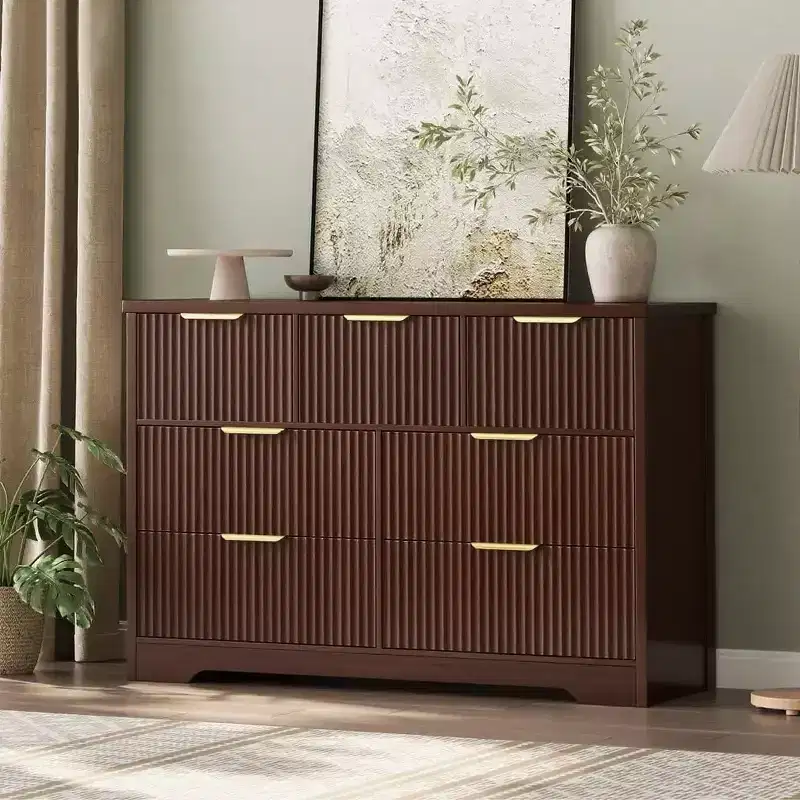7 Drawer Fluted Dresser for Bedroom - 47.24 Inch Wide Wooden Chest with Metal Handles, Modern Storage Organizer & Media Console TV Stand