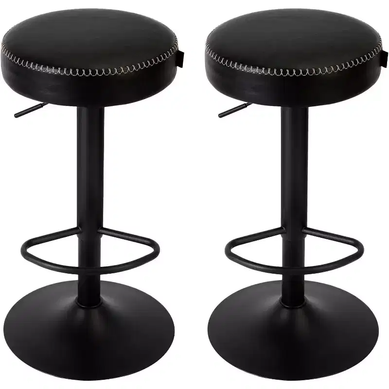 Modern Adjustable Bar Stools Set of 2, Oil-Waxed Black Leather Upholstered - 360 Swivel, Counter Height Chairs, Perfect for Kitchen, Home Bar, Lounge