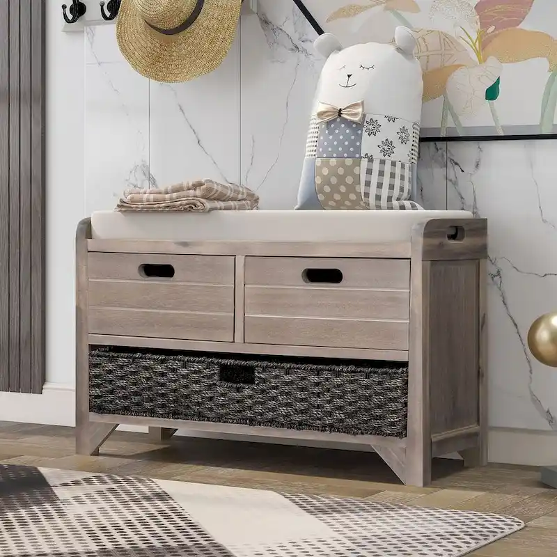 3-drawer Solid Wooden Storage Bench