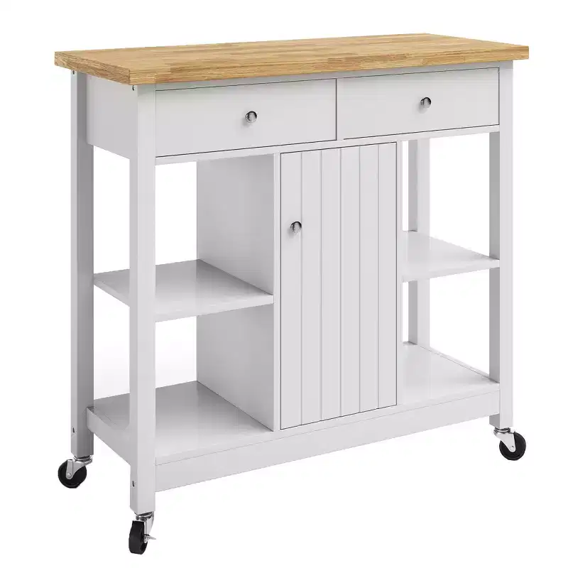 Kitchen Island Rolling Cart with Drawers Locking Casters White
