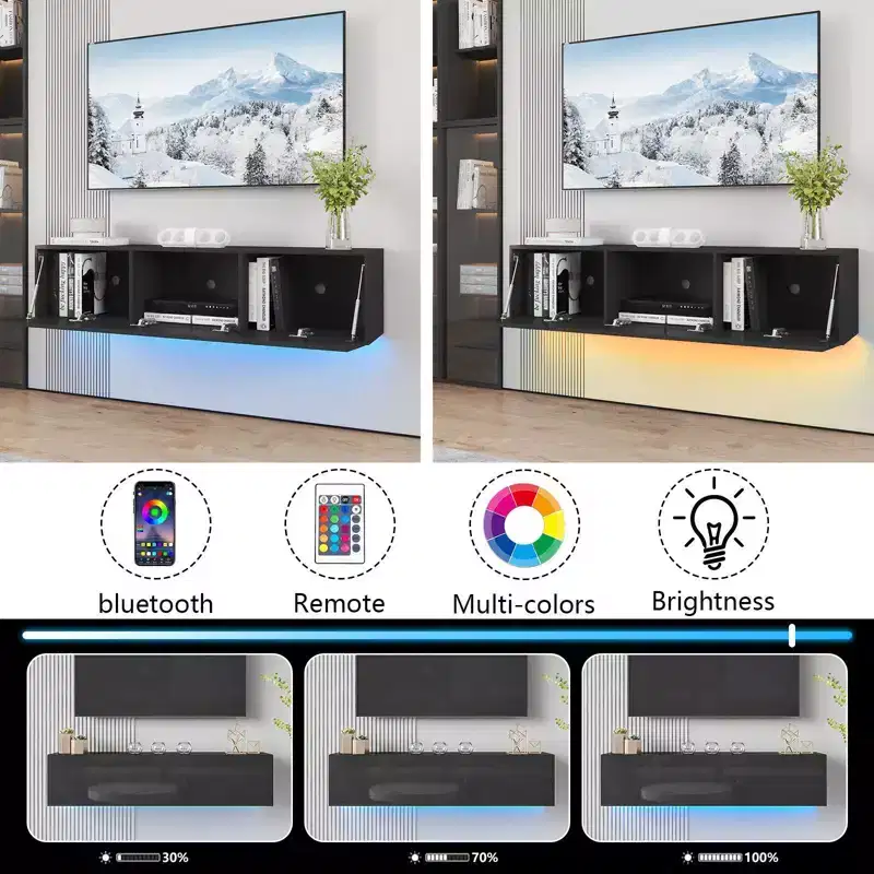 Hommpa 55 Wall Mounted Floating LED TV Stand for TVs Up to 63 with Hidden Storage