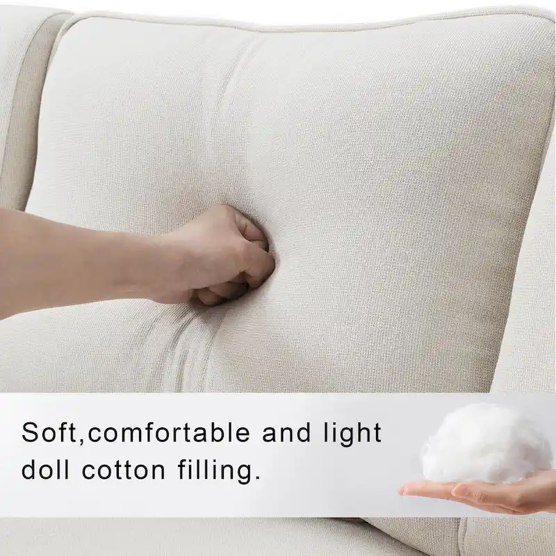 4-Seater Modern Linen Fabric Sofa with Armrest Pockets and 4 Pillows