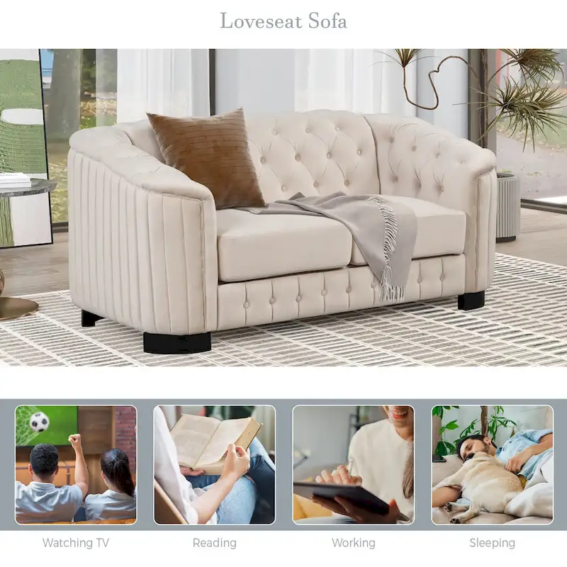 64.3 Velvet Upholstered Loveseat Sofa,Modern Loveseat Sofa with Thick Removable Seat Cushion,2-Person Loveseat Sofa Couch