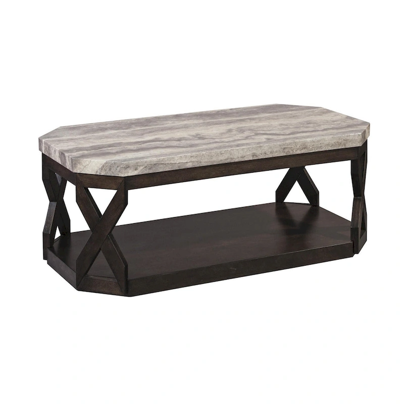 Faux Marble Table Set with 1 Coffee Table and 2 End Tables, Gray and Brown