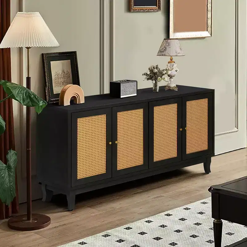 Rattan Sideboard Buffet Cabinet,Accent Storage Cabinet with Rattan Doors, Freestanding Sideboard Storage Cabinet for Entryway Living Room Hallway