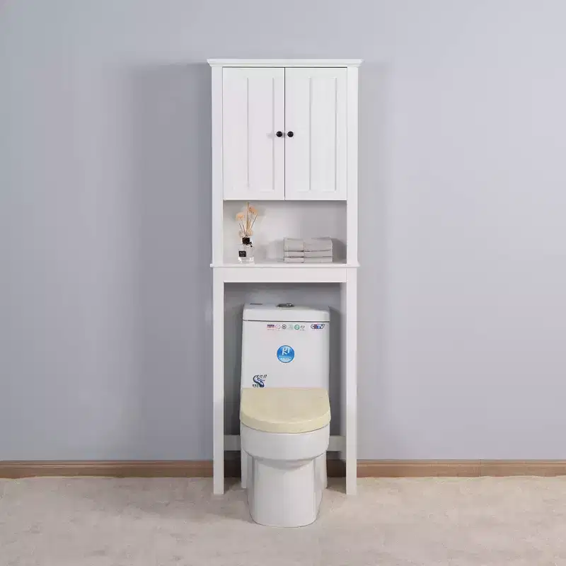 Over The Toilet Bathroom Storage Cabinet, Space Saver Cabinet Organizer With 2 Doors 1 Open Storage Shelf For Bathroom Storage White