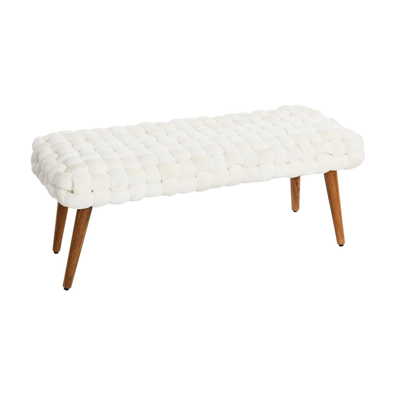 Chunky Woven Velvet Entryway Bench with Wood Legs