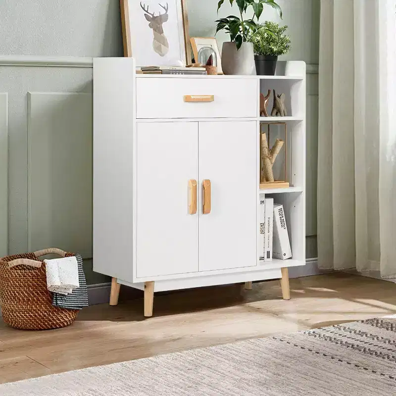 Costway Floor Storage Cabinet Free Standing Cupboard Chest w/1 Drawer 2 Doors 3 Shelves