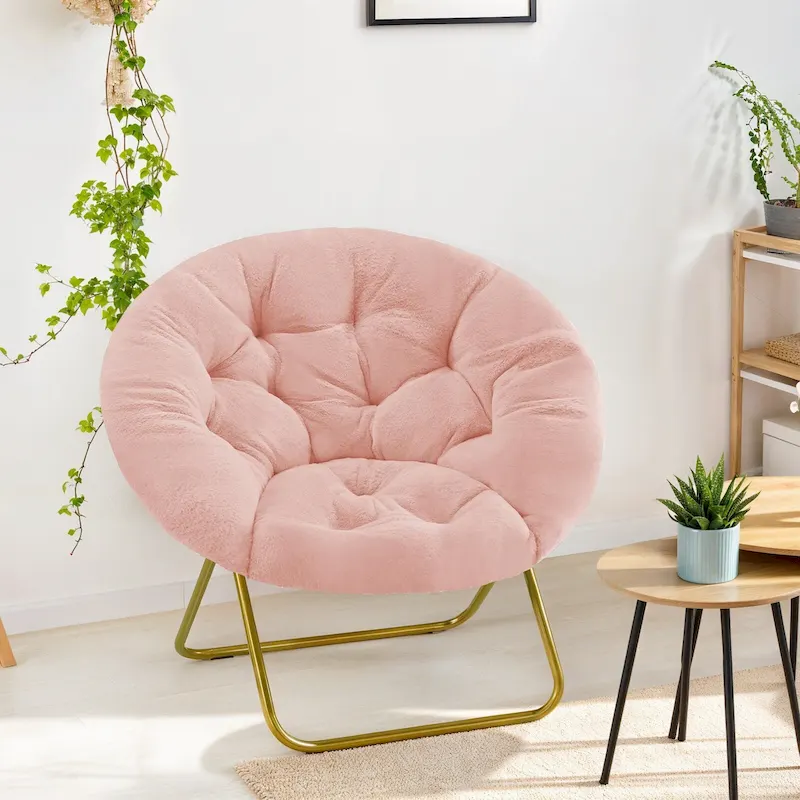 Foldable Saucer Chair with Faux Fur Cushion