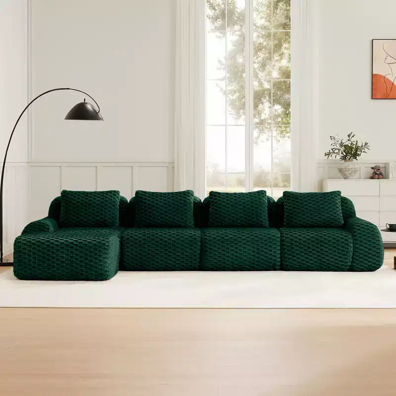 146 L-Shaped Modular Sofa Flannelette 4-Seater Ottoman Buckle No Assembly Green