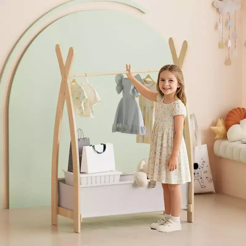 BALHAM TRADE-Girls Toddler Kids Clothing Rack Dress Up Storage Closet Single Row with Hanging