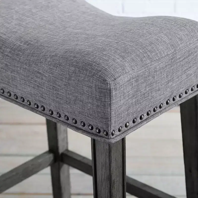 Roundhill Furniture CoCo Upholstered Backless Saddle Seat Bar Stools 29 height, Gray, Set of 2