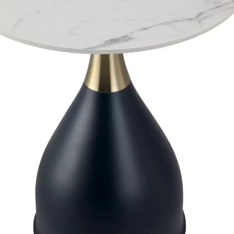 LeisureMod Bento Sintered Stone Top Side Table - Black Pedestal Base Nightstand