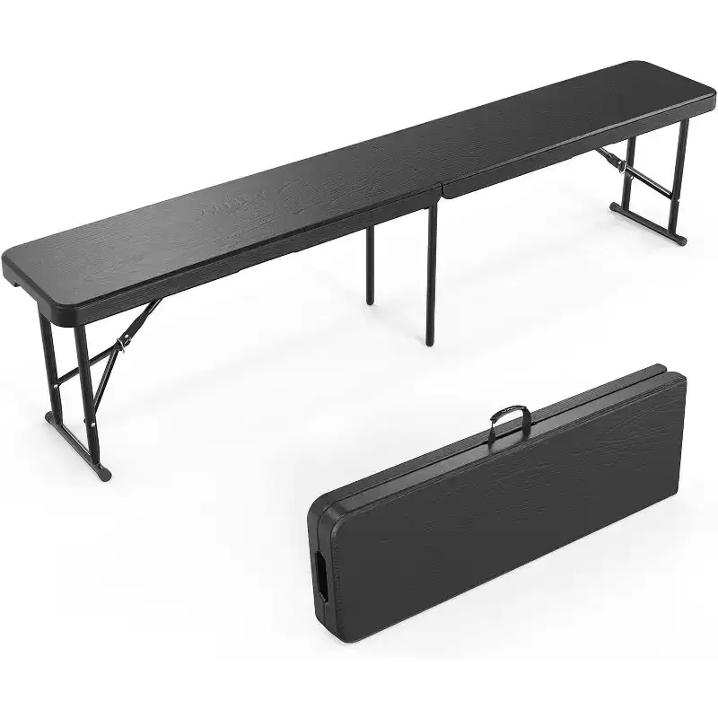 VINGLI 6 feet Plastic Folding Bench,Portable in Picnic Party Dining Seat, Garden Soccer , Tree Patterned HDPE Tabletop, 1 Pack, Black