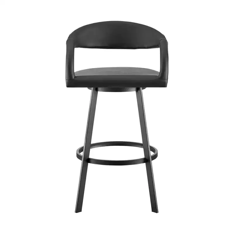 HomeRoots 30 Black Faux Leather and Iron Low Back Bar Height Swivel Bar Chair