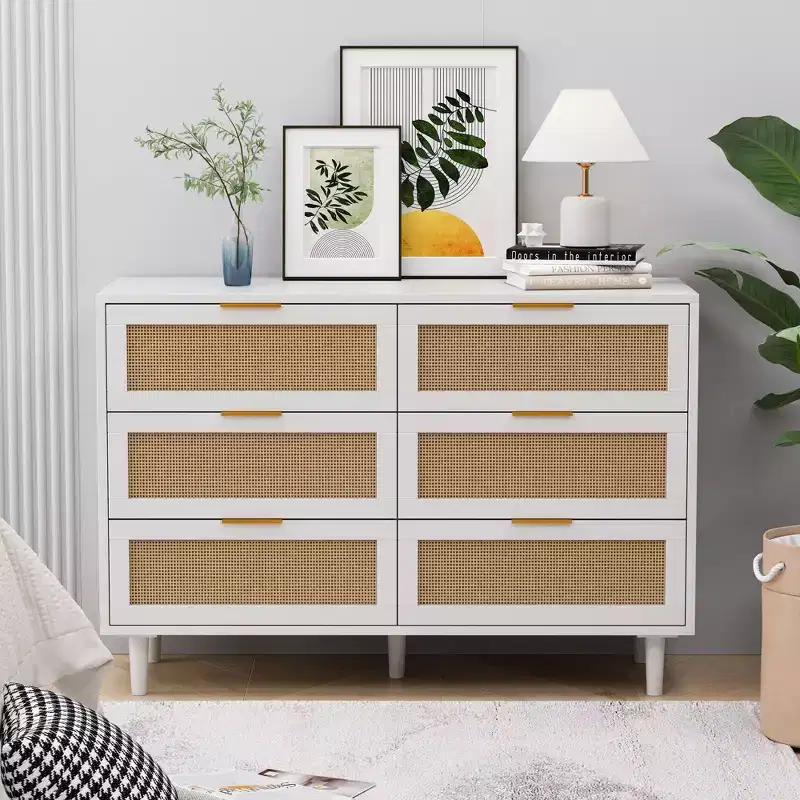 JVNOXK 43.316-Drawers Rattan Storage Cabinet Rattan Drawer,for Bedroom,Living Room,White