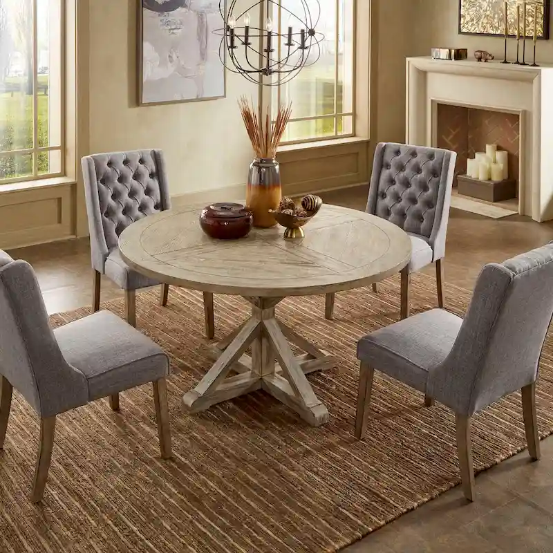 Benchwright Round Antique Grey Oak Dining Table by iNSPIRE Q Artisan
