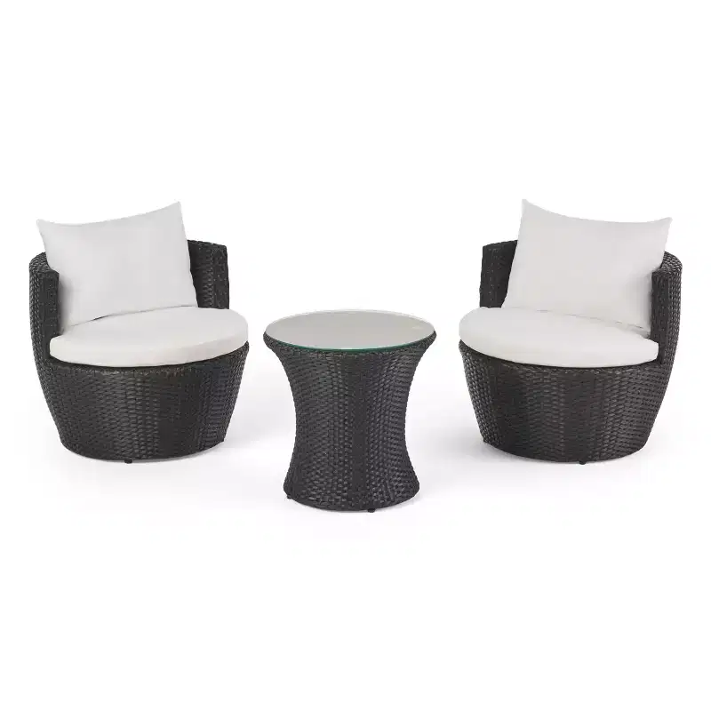 ModernLuxe 3pcs Outdoor Conversation Set Wicker Patio Chat Set, PE Rattan Chairs with Cushions & Tempered Glass Table