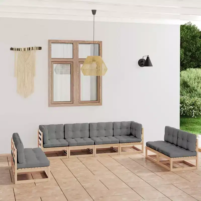 vidaXL Modular Garden Lounge Set with Cushions - Solid Pine and Weather-Resistant Fabric