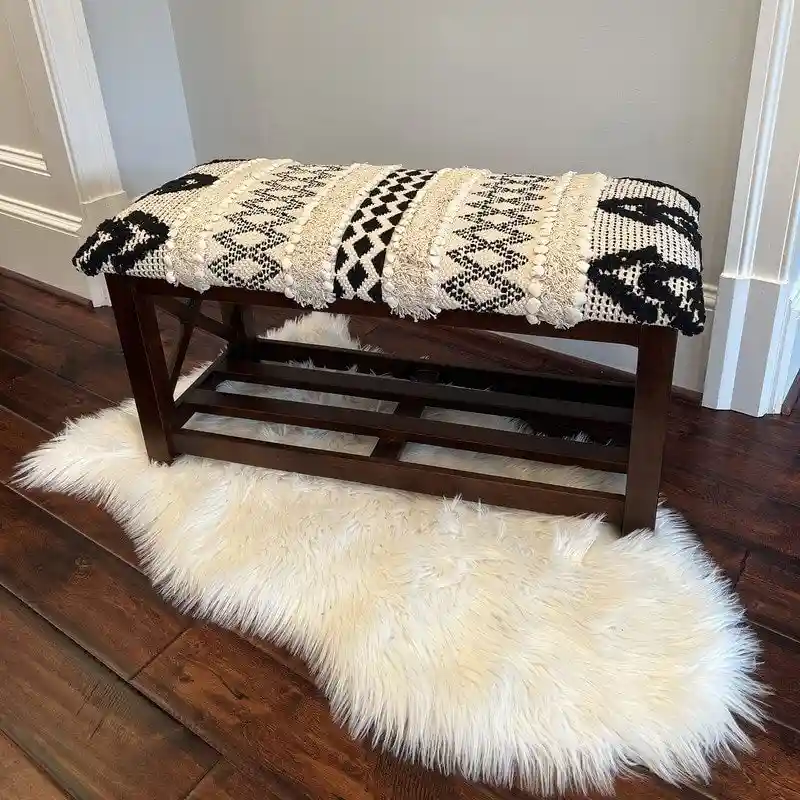 HERAT ORIENTAL Handmade Cotton Dhurrie Upholstered Storage Bench