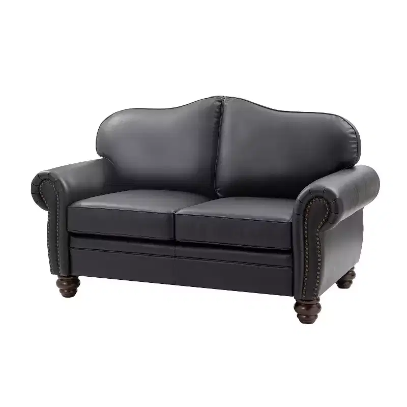 Antonia 60 Wide Chesterfield Loveseat Genuine Leather Sofa with Nailhead Trim and Rolled Armrests