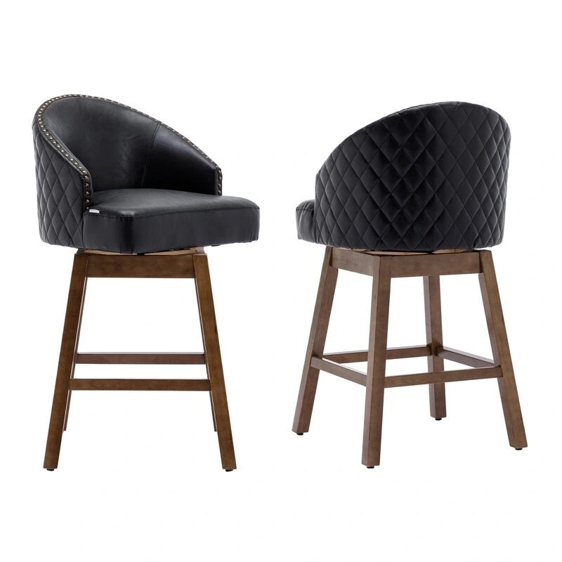 Swivel Wood Counter Height Bar Stools with Footrest (Set of 2)