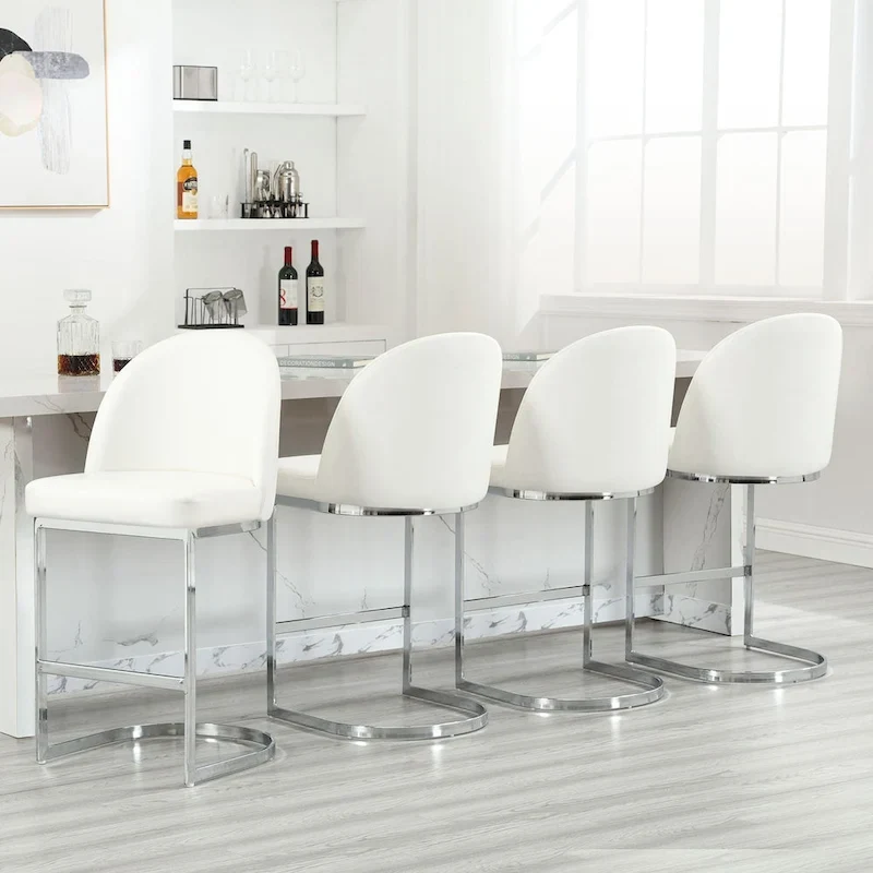 26 Faux Leather Upholstered Counter Height Bar Stools with Metal Legs - 38.8H x 17.9W x 20.9D