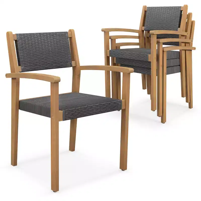 Costway Stackable Dining Chair Set of 4 w/ Breathable Backrest Adjustable Foot Pads