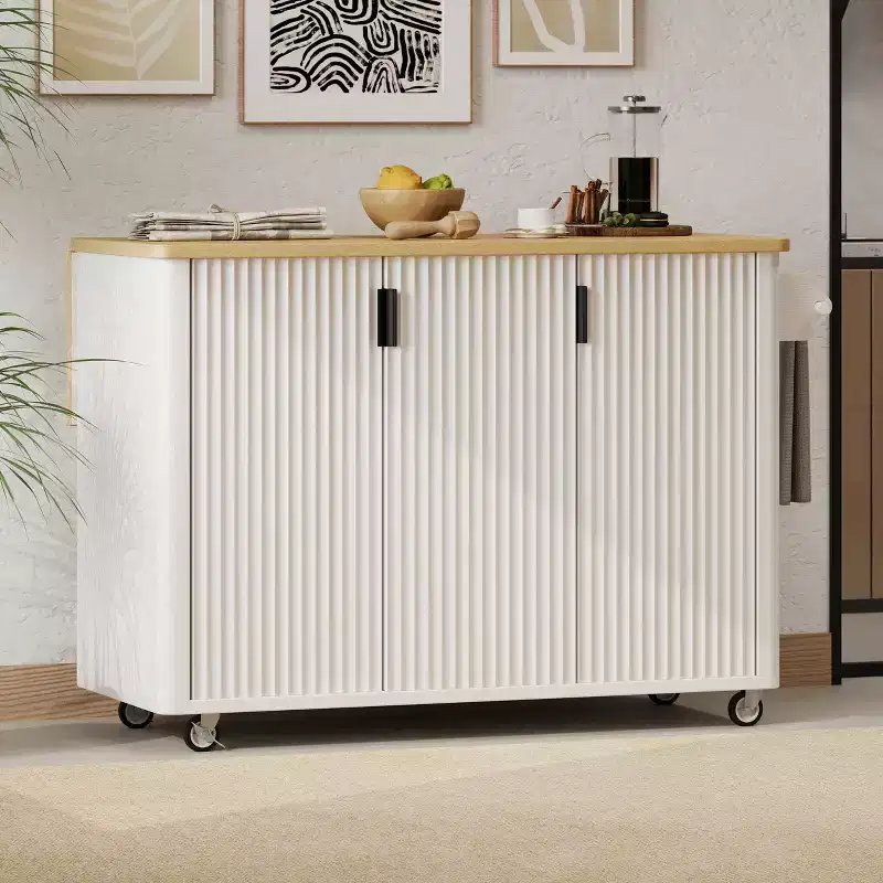 MDF & Pine Rolling Kitchen Island 36.4''H x 51.3''D x 29.5''W