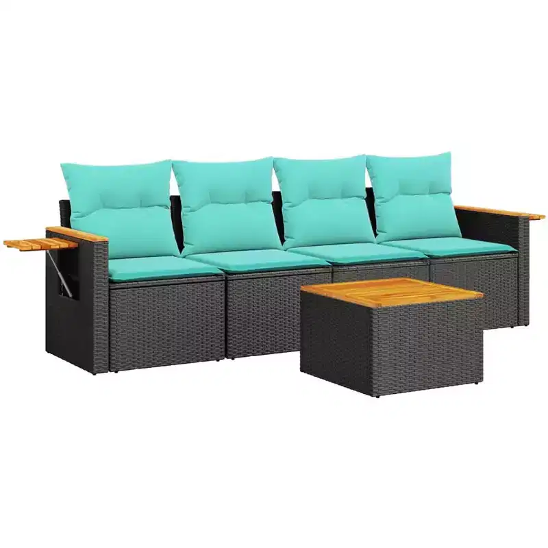 vidaXL 5 Piece Patio Sofa Set with Cushions Black Poly Rattan (US only)
