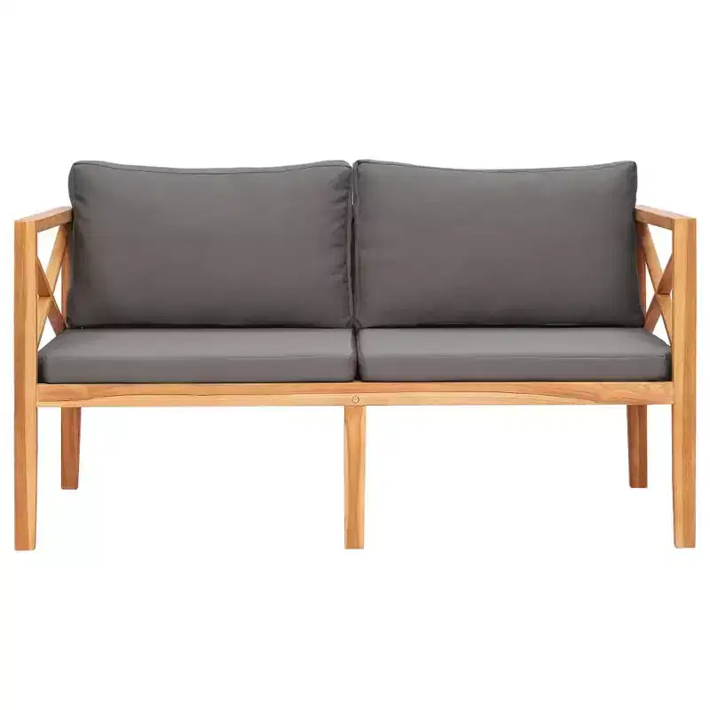 vidaXL 2-Seater Patio Bench Loveseat Chair Sofa with Cushions Solid Wood Teak