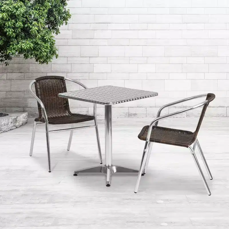Flash Furniture Lila 23.5'' Square Aluminum Indoor-Outdoor Table Set with 2 Rattan Chairs