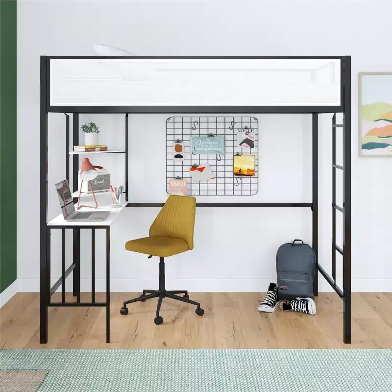 Bellemave Twin Loft Bed with Desk & Shelves,Black