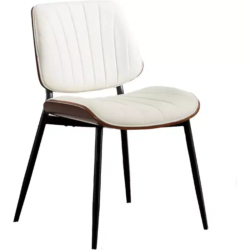 Mid-Century Modern Dining Chairs Set of 2 with PU Leather Upholstery  Walnut Bentwood Back & Adjustable Feet