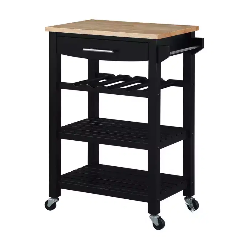 Ellaine 4 Tier Butcher Block Kitchen Cart with Drawer and Wine Rack - Breighton Home