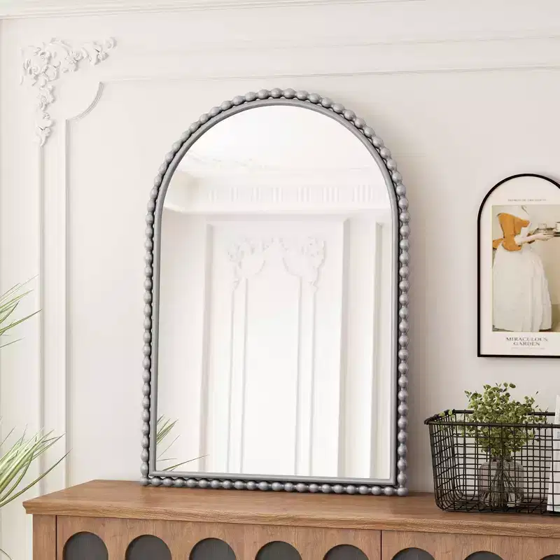 Iron Arch Vintage Vanity Mirror Wall Hanging Placed Table for Living Room Bedroom Silver