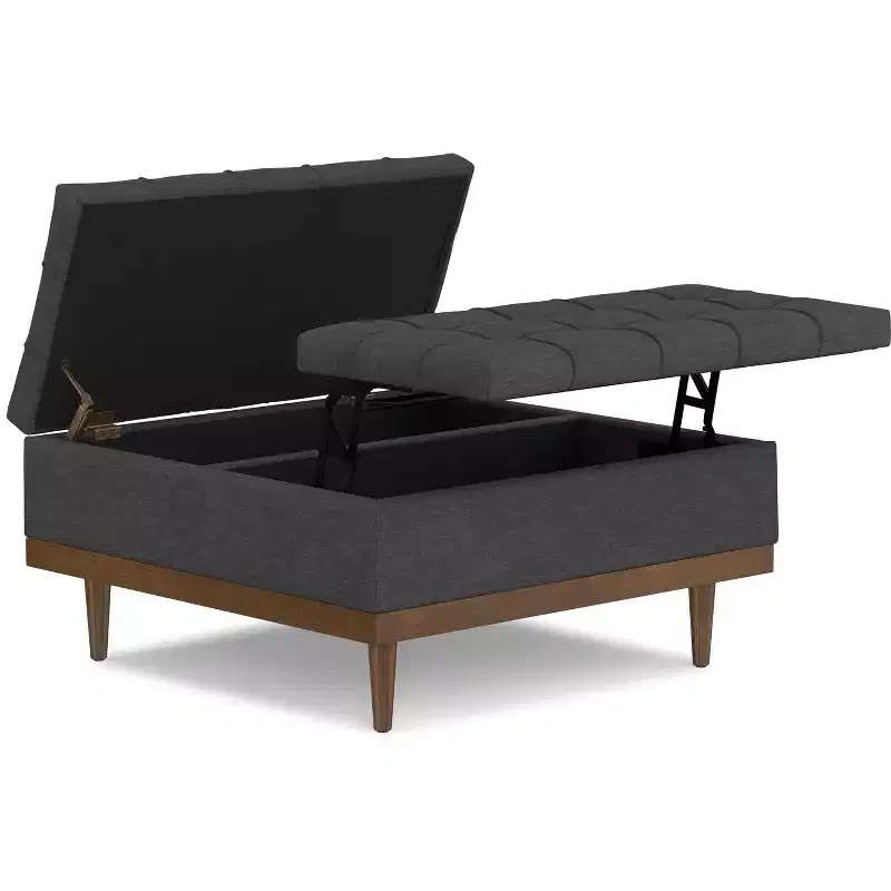 Tiana 36 inch Wide Contemporary Rectangle Storage Ottoman in Slate Grey Polyester Linen