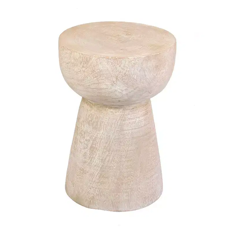 Olivia Side Table Natural - Solid Wood, Whitewashed, Farmhouse Boho Decor, No Assembly Required