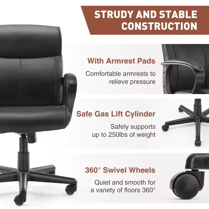 Comfortable Computer Chair: Adjustable, Lumbar Support, Padded Arms, Swivel and Roll