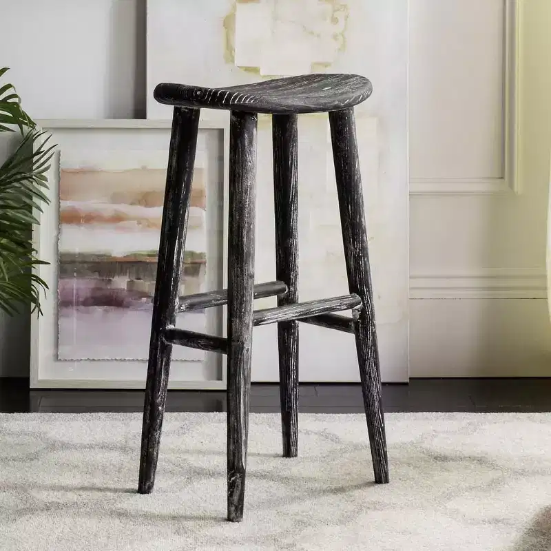 Wood Bar Stool, Black/White Wash Wood