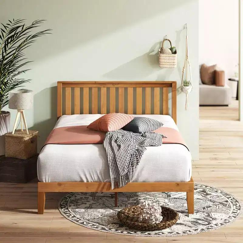 Twin Alexia Standard Wood Platform Bed Frame with Headboard Natural - Zinus