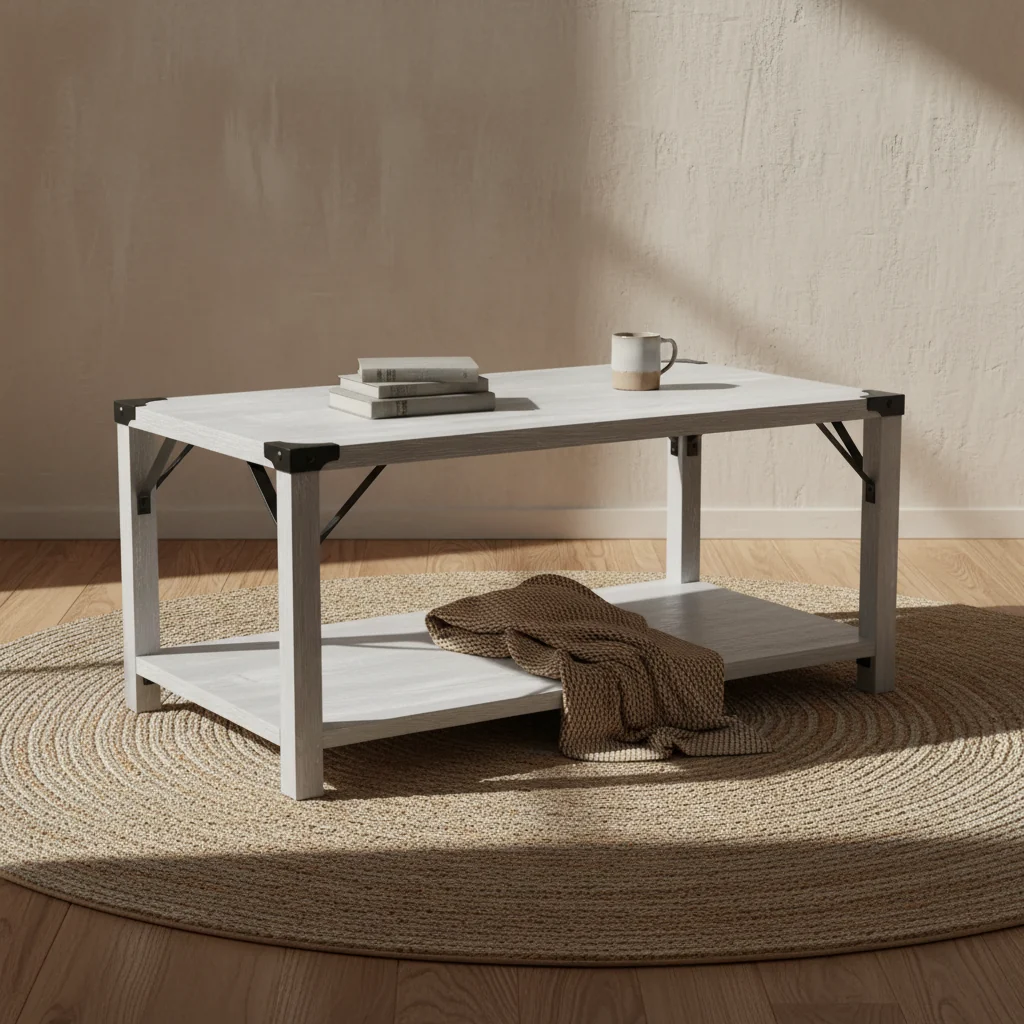 Engineered Wood Modern Farmhouse Coffee Table with Metal Accents