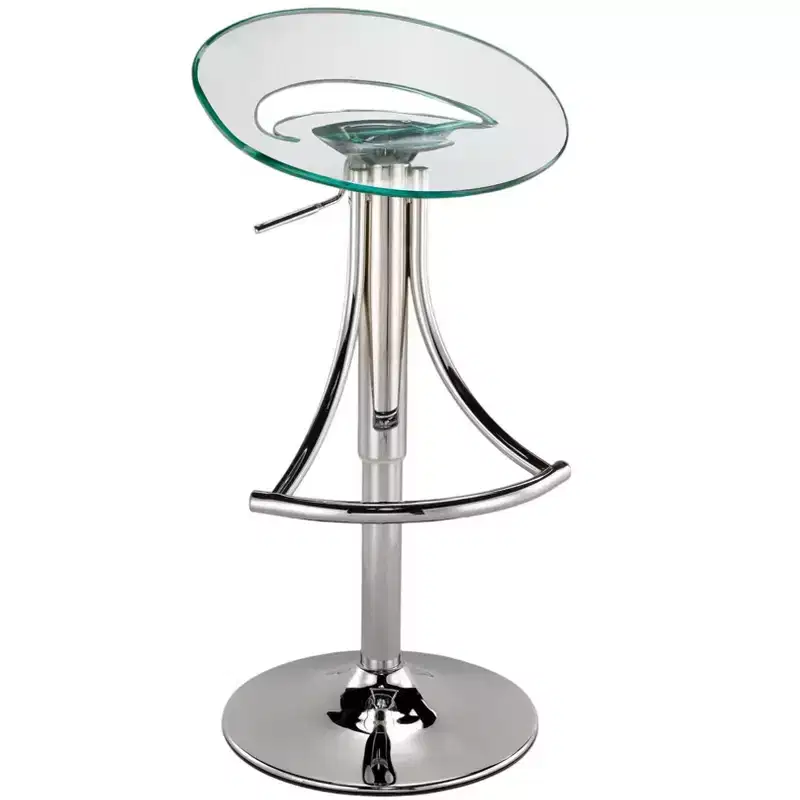 Clear and Silver Metal and Heavy Duty Plastic Low Back Adjustable Height Bar Chair