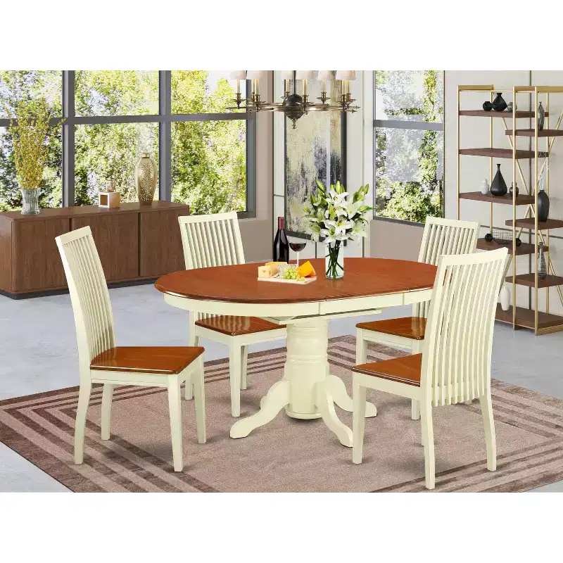 HomeStock 5-Piece Buttermilk and Cherry Finish Solid Wood Top Dining table with 4 Chairs