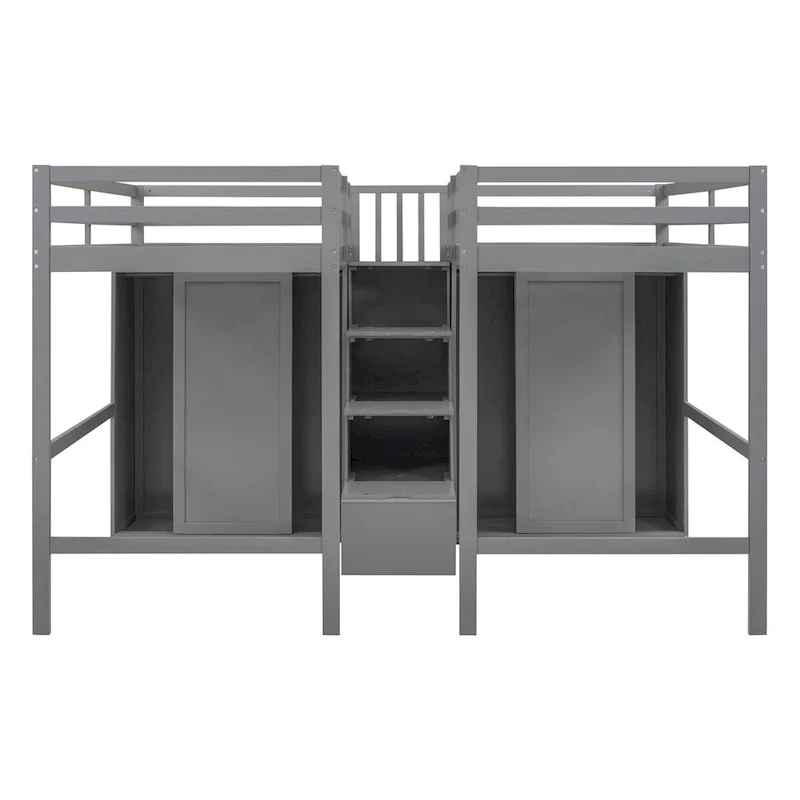Double Twin Loft Beds with Wardrobes and Staircase