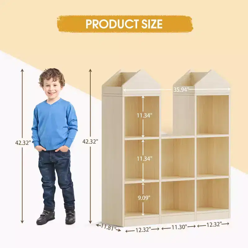 8 Cubby Kids Bookshelf with Castle Shape, Kids Reading Nook w/Toy Storage Organizer, Multiful Storage Display Case for Children's Room Nursery