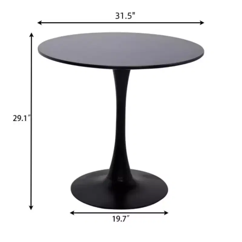 Modern Round Dining Table End Table MDF Top Steel Base Kitchen Coffee Table Living Room Office Black 31.5*19.7*29.1