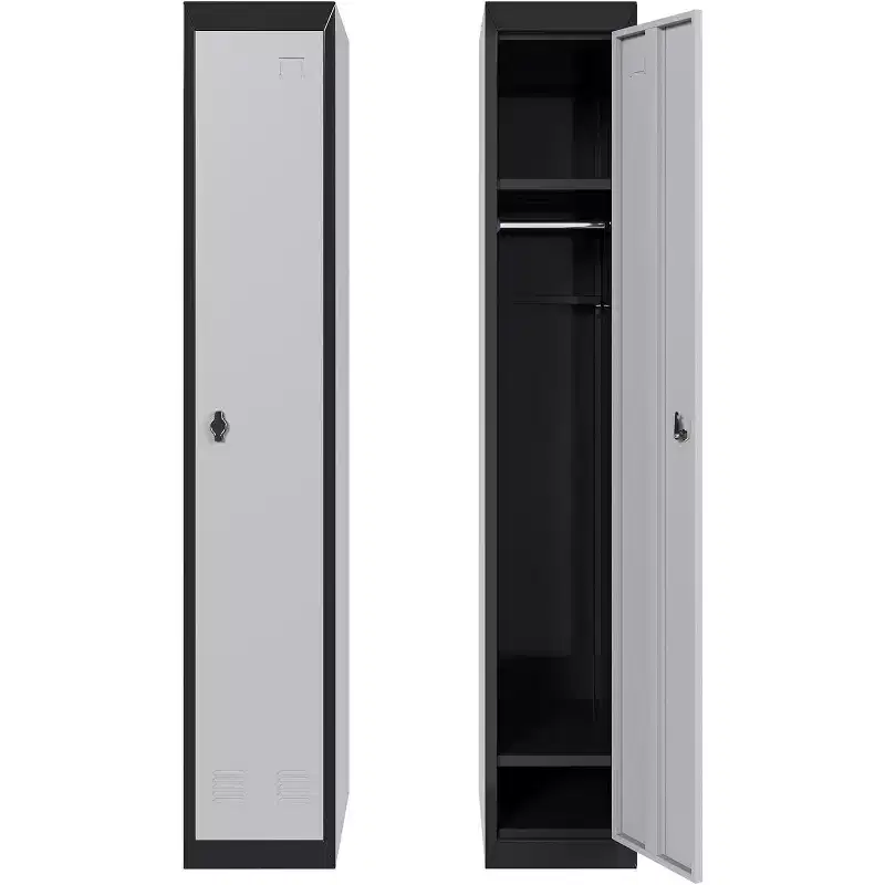 72 Metal Storage Cabinet with 1 Door, Lockers for Employees Students with Shelves, Metal Storage Steel Locker for School Office Gym, Grey+Black